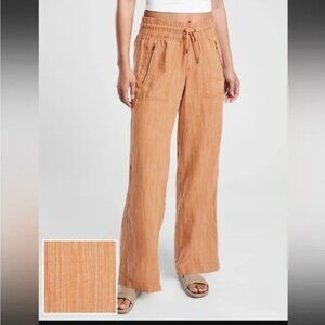 Athleta Cabo wide leg linen pants, women’s 16, orange/brown stripe, zip pockets